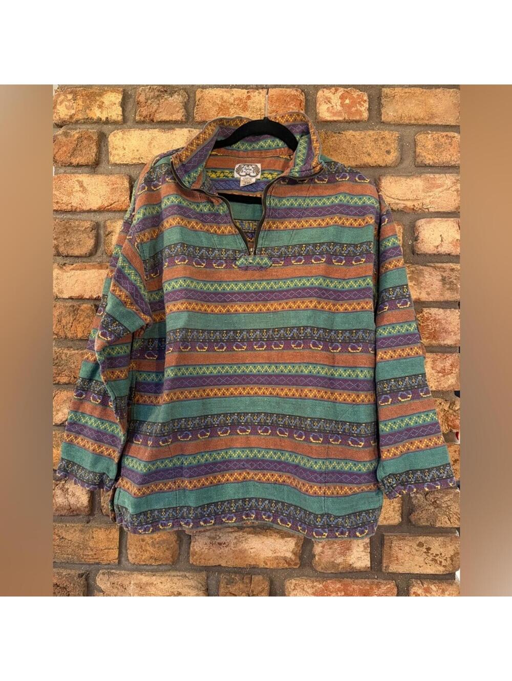 90s Angelique Southwest Aztec Stripe Pullover Shirt Tribal Boho
